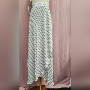 LUMIÈRE Faux Wrap Tie Waist Stripe Maxi Skirt - Large